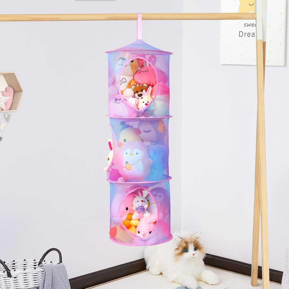 Hanging Stuffed Animals Storage, 2 Pack Mesh Plush Storage, 3-Tier