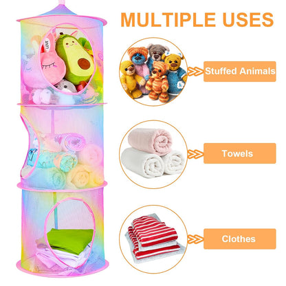 Hanging Stuffed Animals Storage, 2 Pack Mesh Plush Storage, 3-Tier