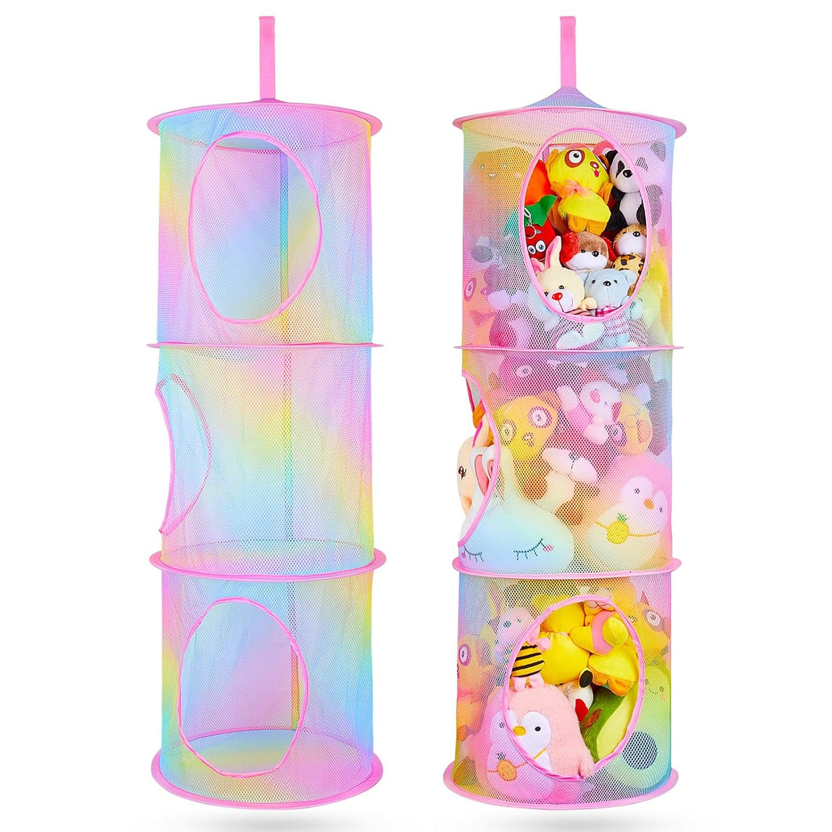 Hanging Stuffed Animals Storage, 2 Pack Mesh Plush Storage, 3-Tier