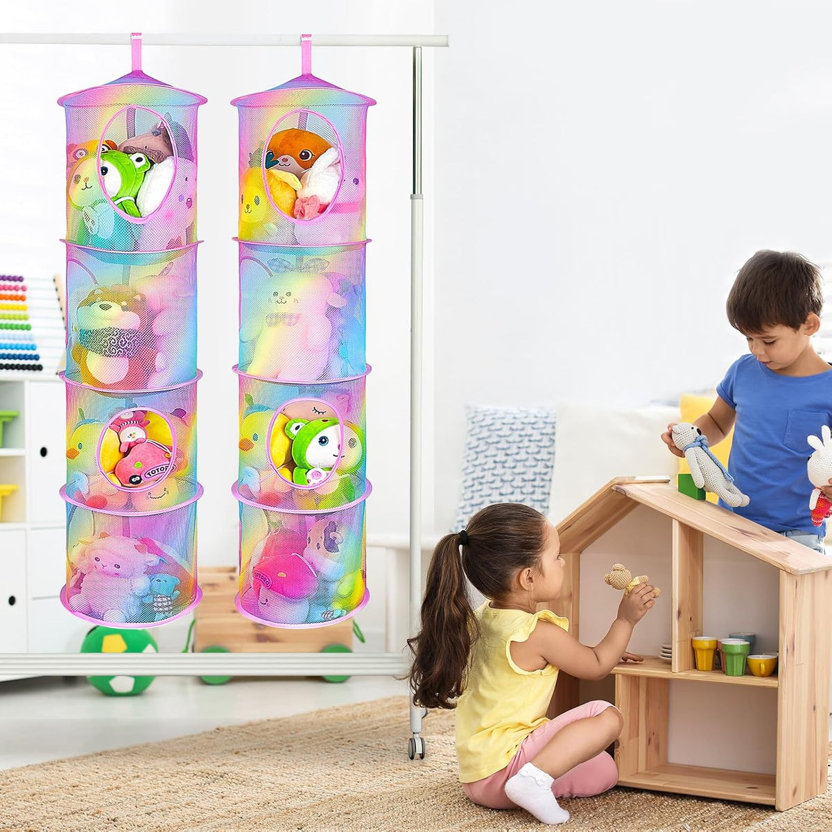 Hanging Stuffed Animals Storage, 2 Pack Mesh Plush Storage, 3-Tier