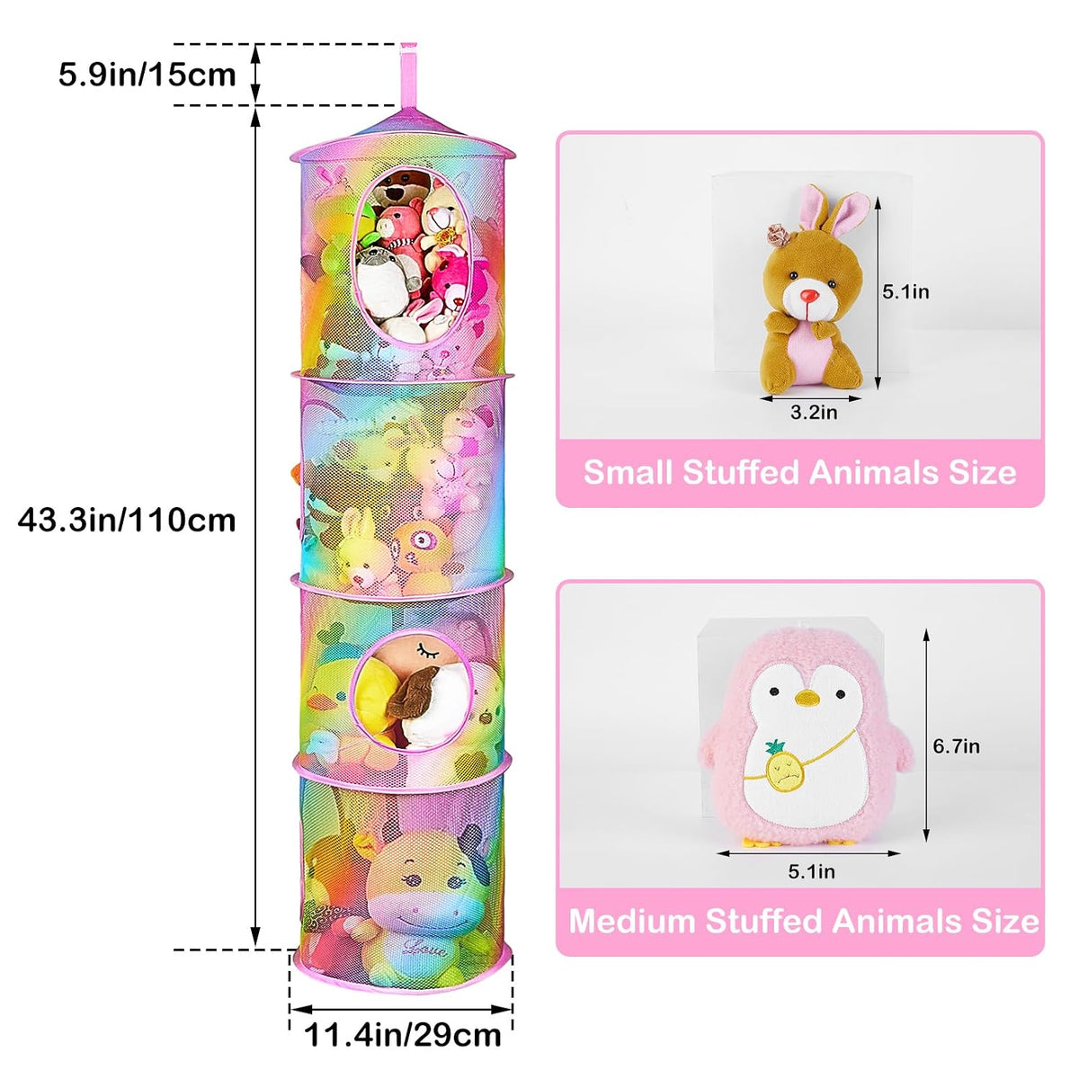 Hanging Stuffed Animals Storage, 2 Pack Mesh Plush Storage, 3-Tier