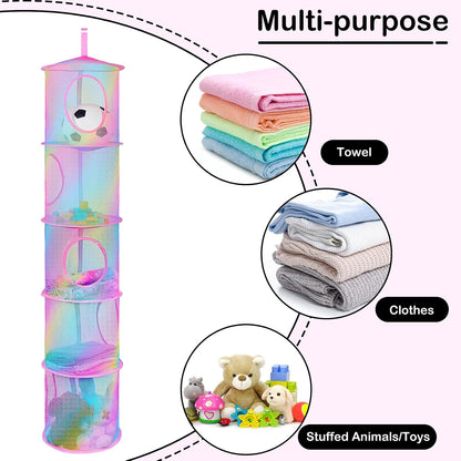 Hanging Stuffed Animals Storage, 2 Pack Mesh Plush Storage, 3-Tier
