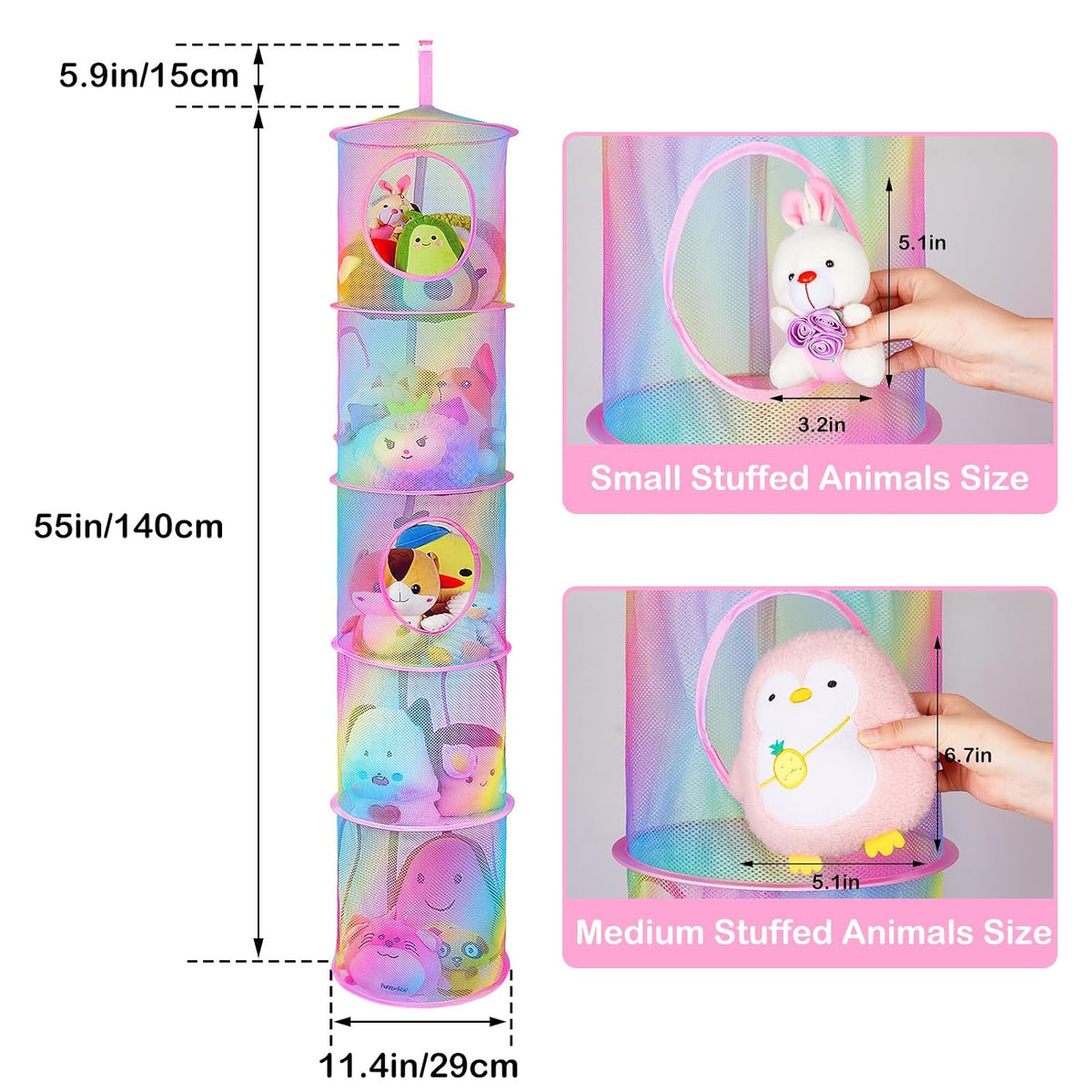 Hanging Stuffed Animals Storage, 2 Pack Mesh Plush Storage, 3-Tier
