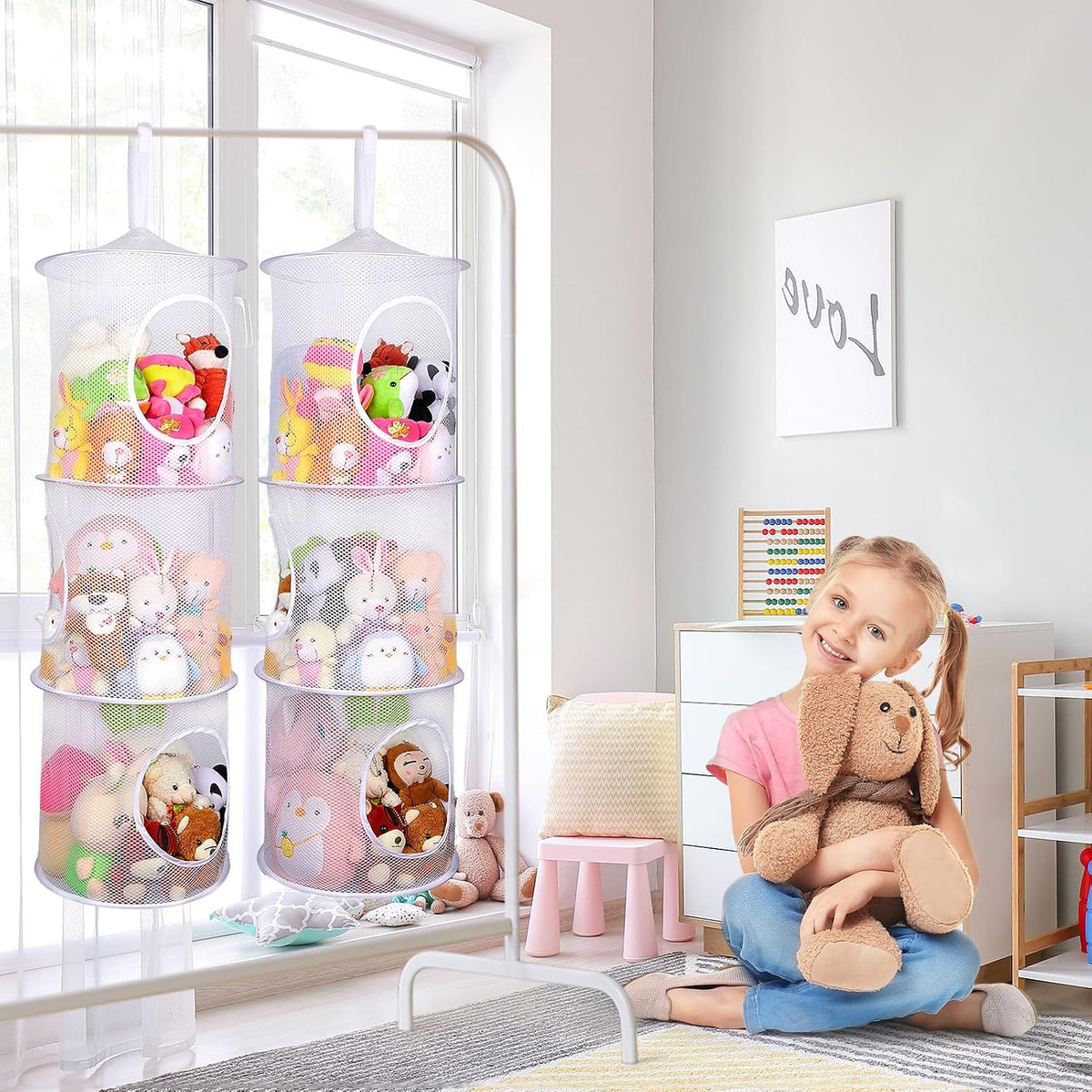 Hanging Stuffed Animals Storage, 2 Pack Mesh Plush Storage, 3-Tier