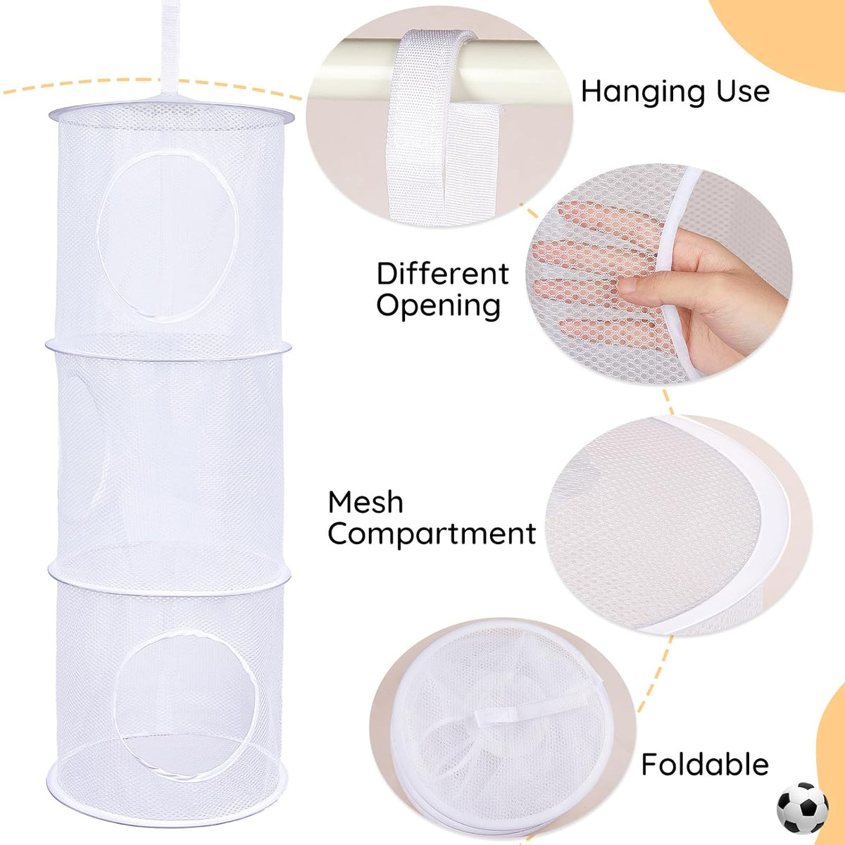 Hanging Stuffed Animals Storage, 2 Pack Mesh Plush Storage, 3-Tier