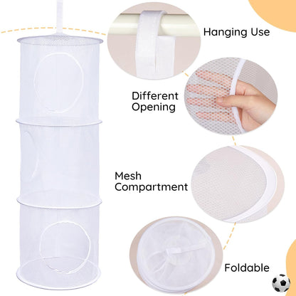 Hanging Stuffed Animals Storage, 2 Pack Mesh Plush Storage, 3-Tier