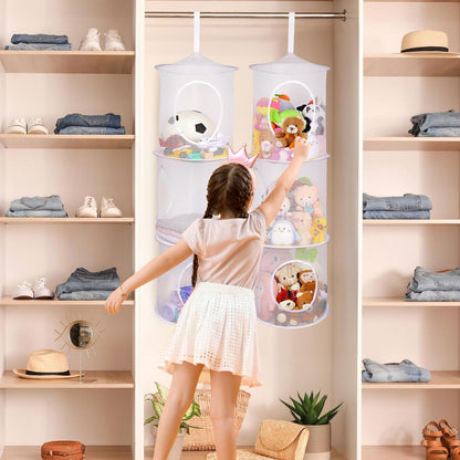 Hanging Stuffed Animals Storage, 2 Pack Mesh Plush Storage, 3-Tier