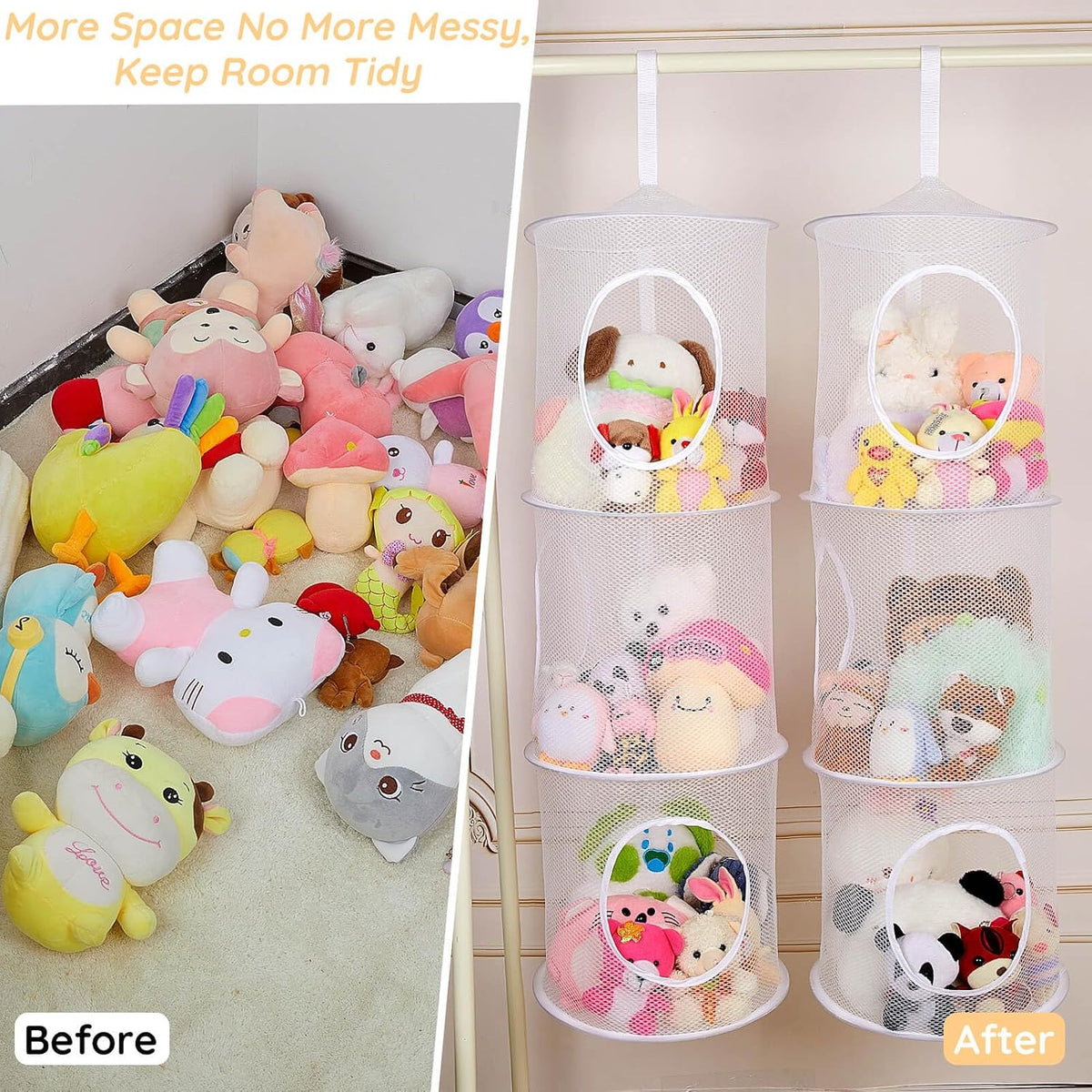 Hanging Stuffed Animals Storage, 2 Pack Mesh Plush Storage, 3-Tier