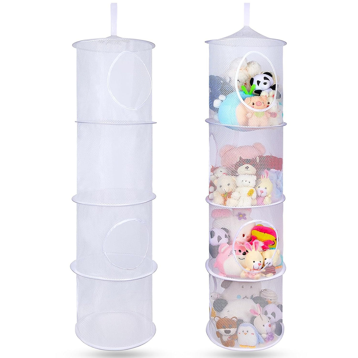 Hanging Stuffed Animals Storage, 2 Pack Mesh Plush Storage, 3-Tier