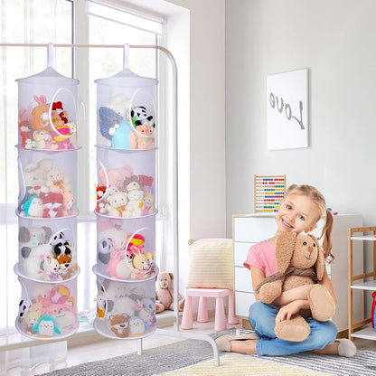 Hanging Stuffed Animals Storage, 2 Pack Mesh Plush Storage, 3-Tier