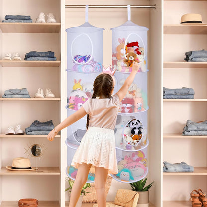 Hanging Stuffed Animals Storage, 2 Pack Mesh Plush Storage, 3-Tier