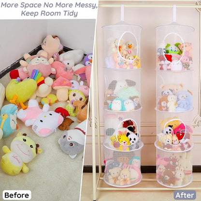 Hanging Stuffed Animals Storage, 2 Pack Mesh Plush Storage, 3-Tier