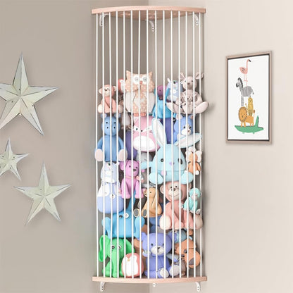 Stuffed Animal Storage, Wood Corner Plushies Storage, Toy Holder Organizer Shelf for Nursery Play Room Bedroom Kid Room,Wall-Mounted Shelf for Kids