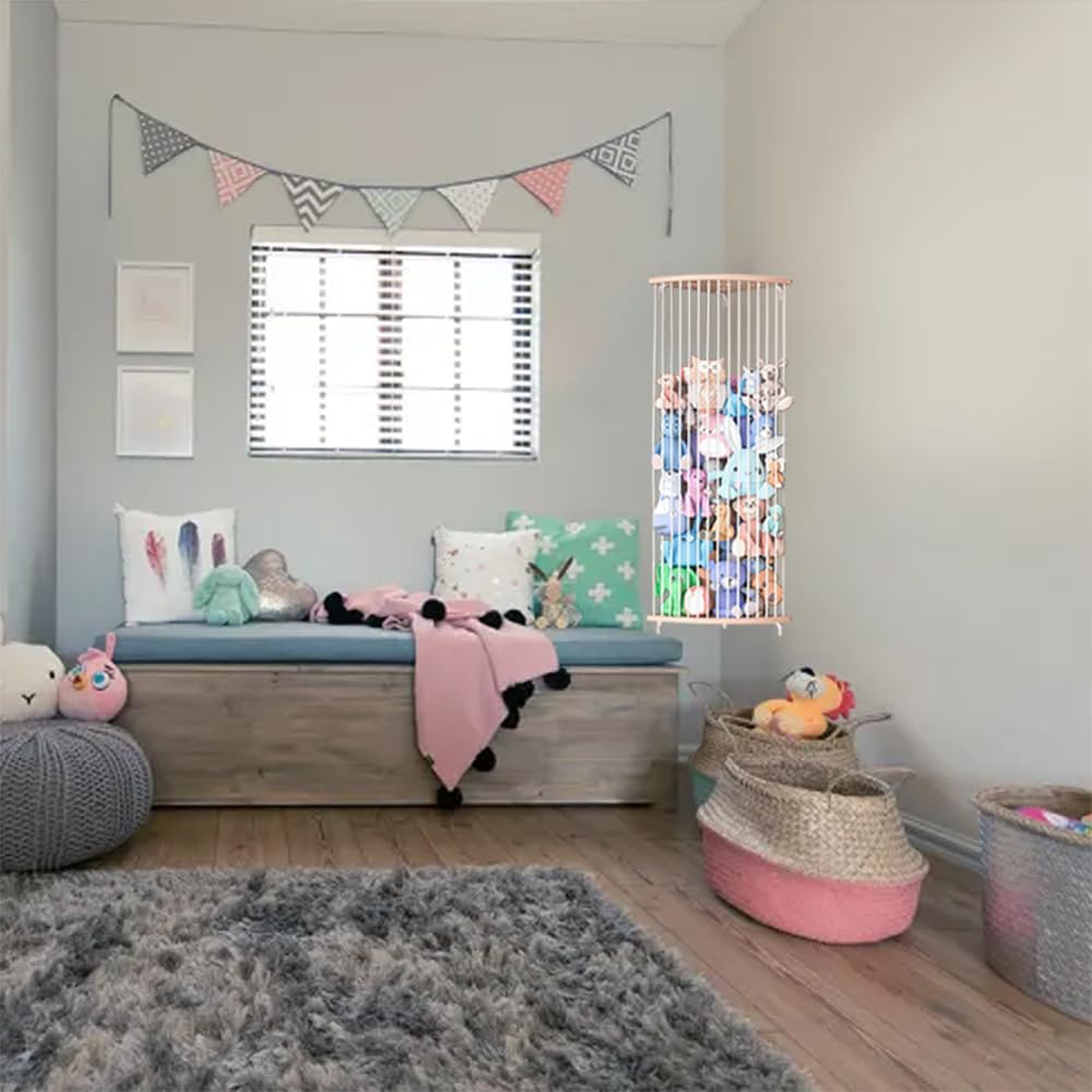 Stuffed Animal Storage, Wood Corner Plushies Storage, Toy Holder Organizer Shelf for Nursery Play Room Bedroom Kid Room,Wall-Mounted Shelf for Kids