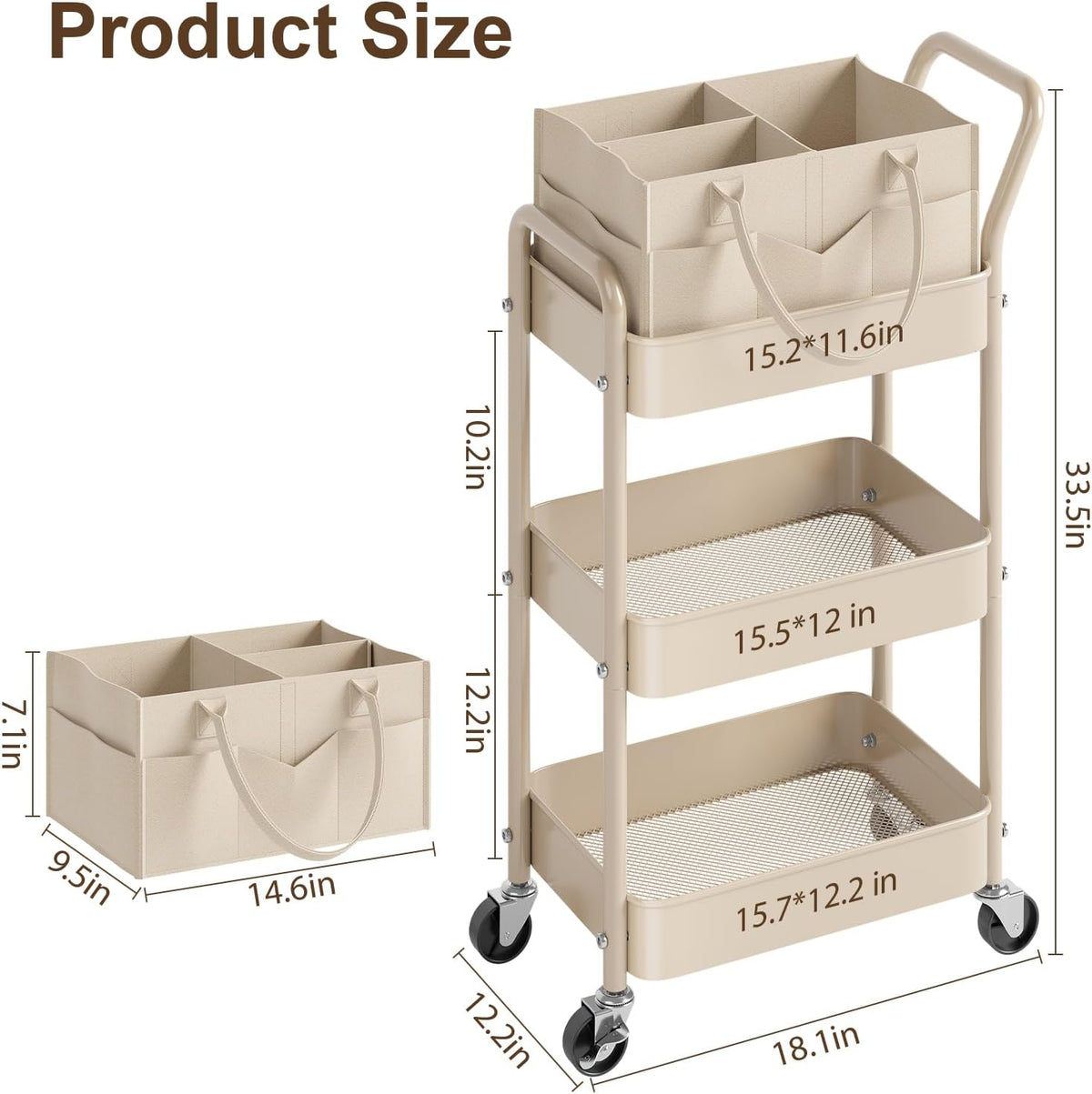 3 Tier Baby Diaper Caddy Organizer Cart with Detachable Dividers and Wheels