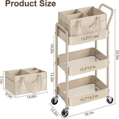 3 Tier Baby Diaper Caddy Organizer Cart with Detachable Dividers and Wheels