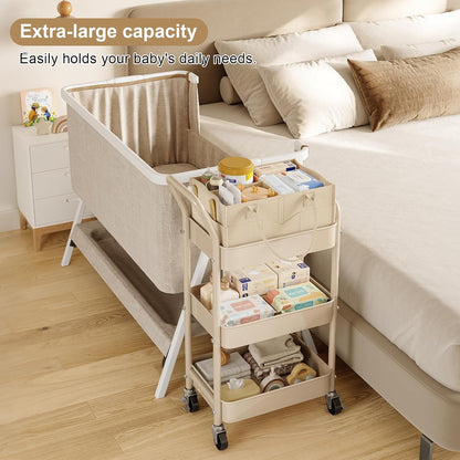 3 Tier Baby Diaper Caddy Organizer Cart with Detachable Dividers and Wheels