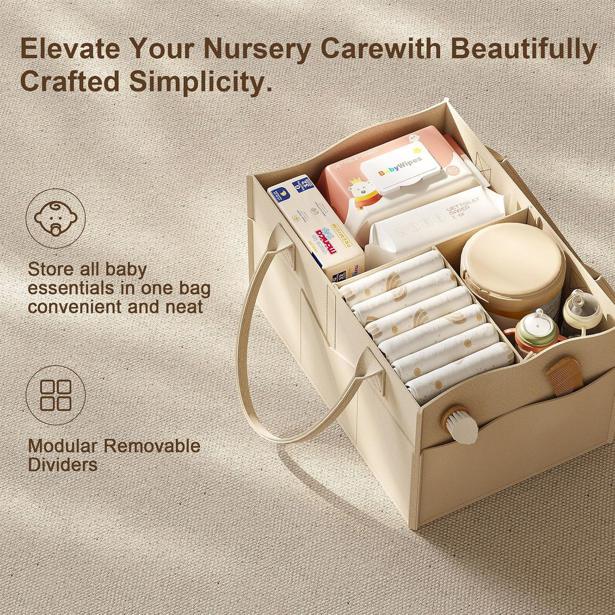 3 Tier Baby Diaper Caddy Organizer Cart with Detachable Dividers and Wheels