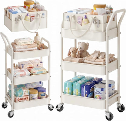 3 Tier Baby Diaper Caddy Organizer Cart with Detachable Dividers and Wheels