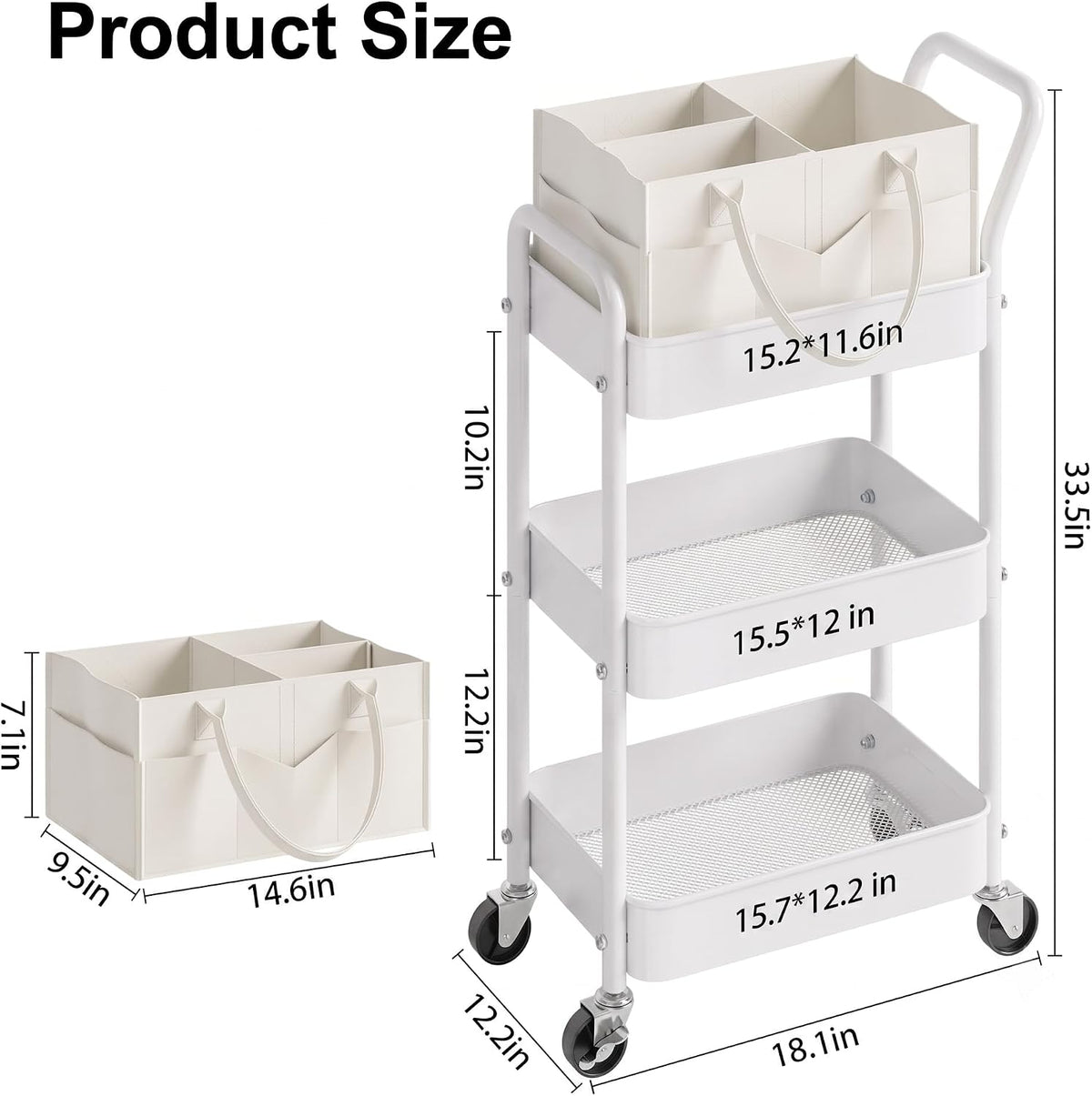 3 Tier Baby Diaper Caddy Organizer Cart with Detachable Dividers and Wheels