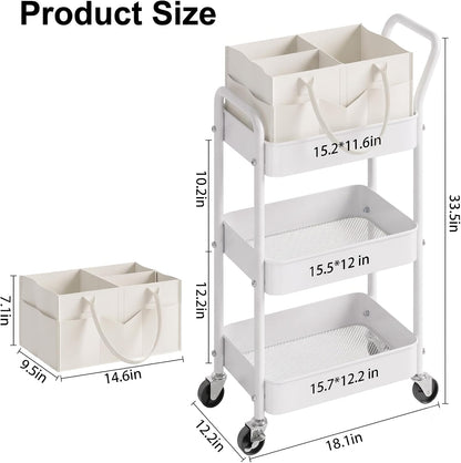 3 Tier Baby Diaper Caddy Organizer Cart with Detachable Dividers and Wheels