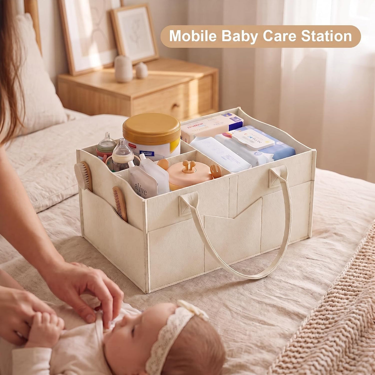 3 Tier Baby Diaper Caddy Organizer Cart with Detachable Dividers and Wheels