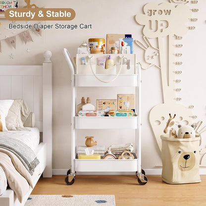 3 Tier Baby Diaper Caddy Organizer Cart with Detachable Dividers and Wheels