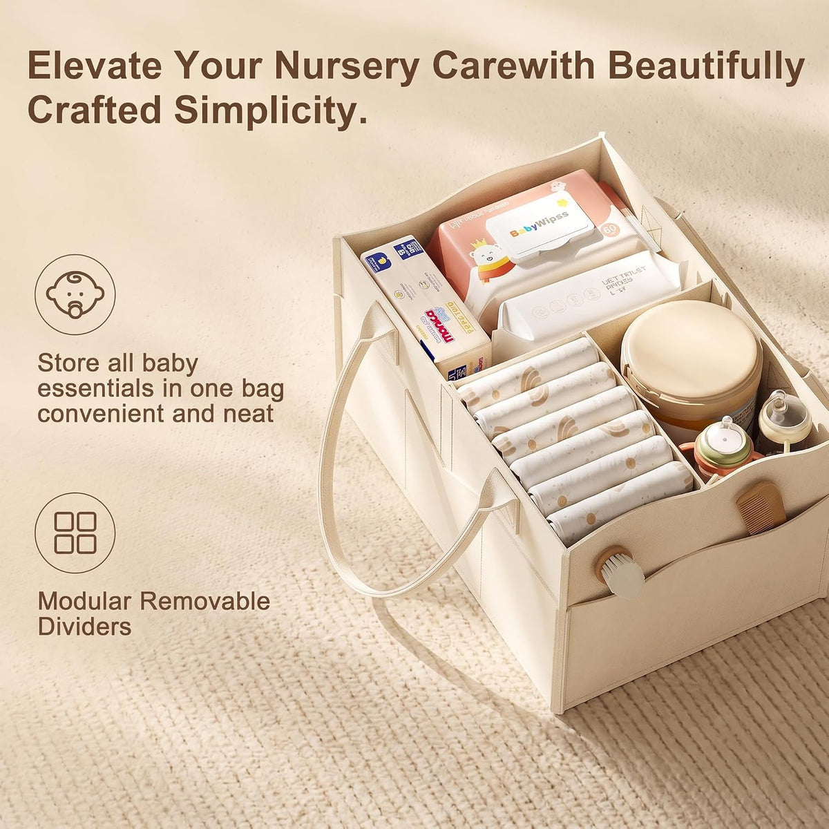 3 Tier Baby Diaper Caddy Organizer Cart with Detachable Dividers and Wheels