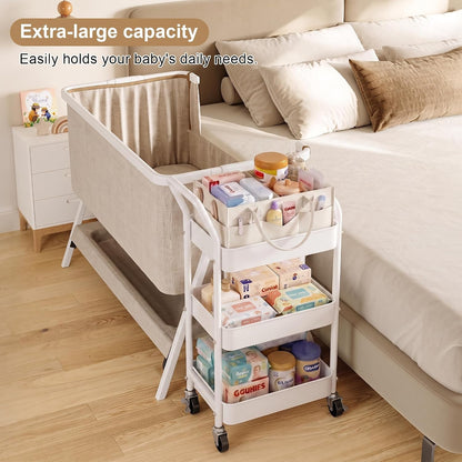 3 Tier Baby Diaper Caddy Organizer Cart with Detachable Dividers and Wheels