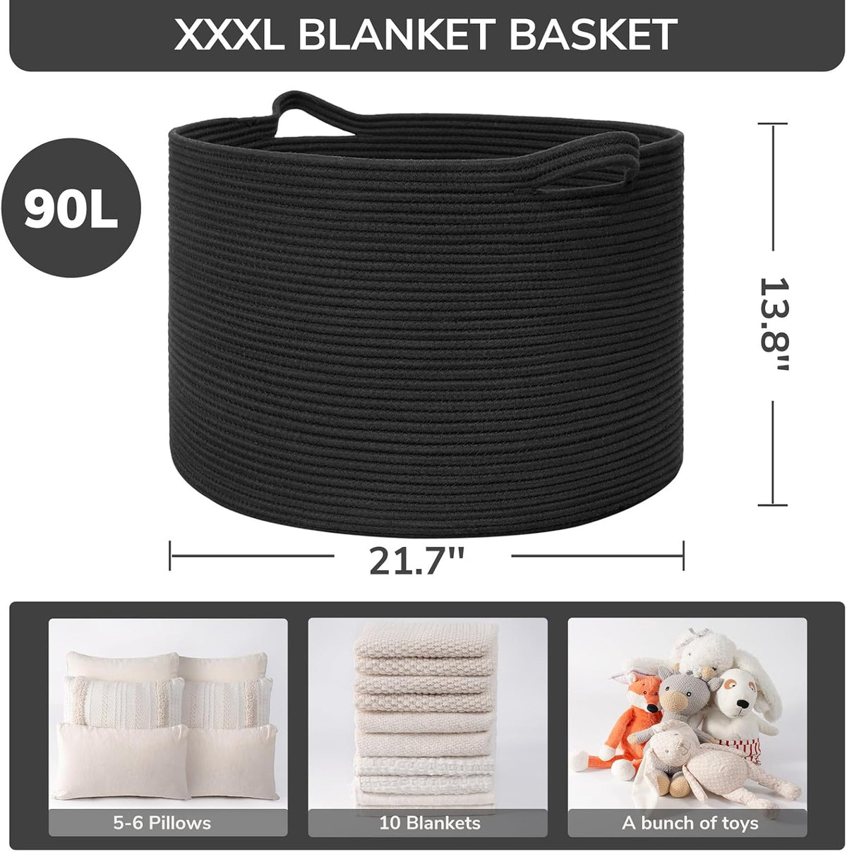XXXLarge Woven Rope Blanket Basket Living Room Pink, 90L