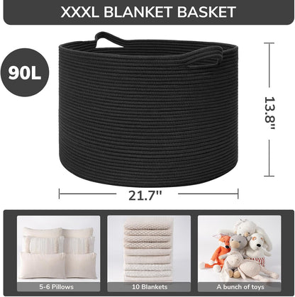 XXXLarge Woven Rope Blanket Basket Living Room Pink, 90L