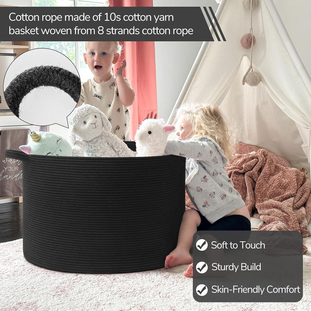 XXXLarge Woven Rope Blanket Basket Living Room Pink, 90L