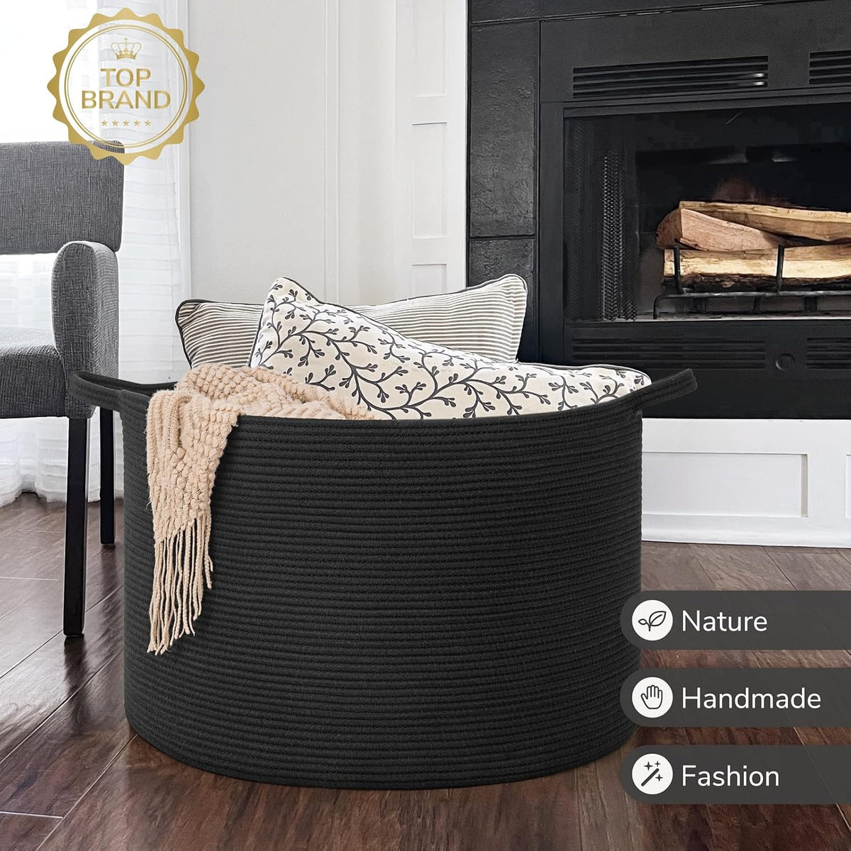 XXXLarge Woven Rope Blanket Basket Living Room Pink, 90L