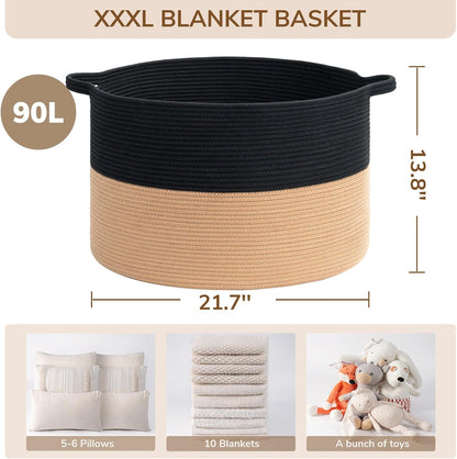 XXXLarge Woven Rope Blanket Basket Living Room Pink, 90L
