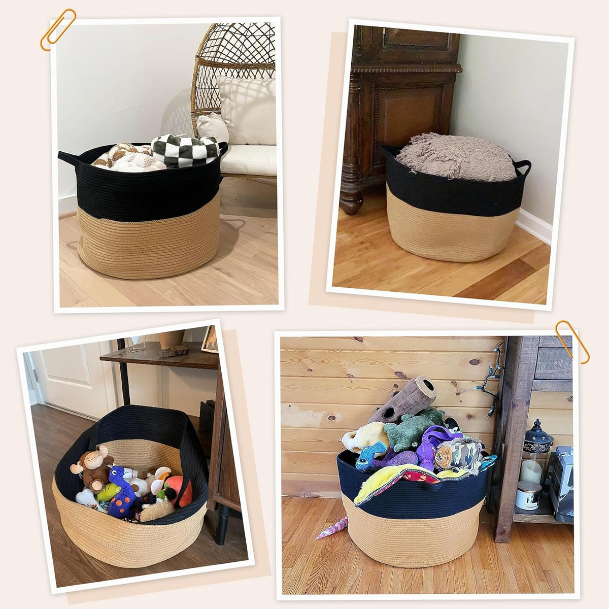 XXXLarge Woven Rope Blanket Basket Living Room Pink, 90L