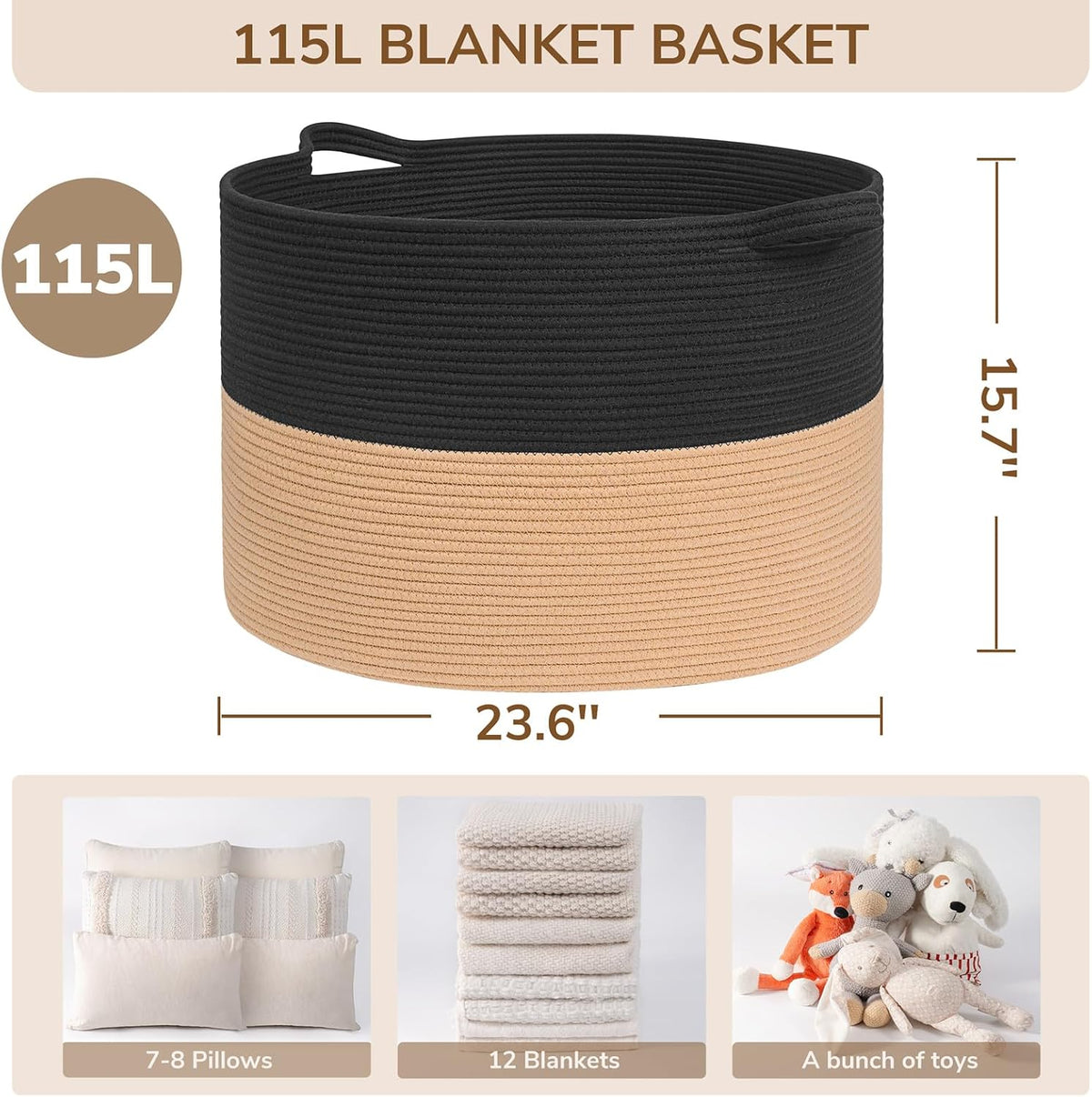 XXXLarge Woven Rope Blanket Basket Living Room Pink, 90L