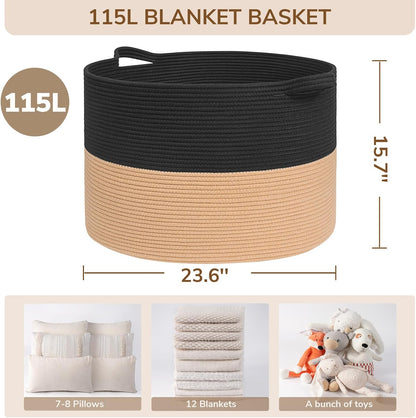 XXXLarge Woven Rope Blanket Basket Living Room Pink, 90L