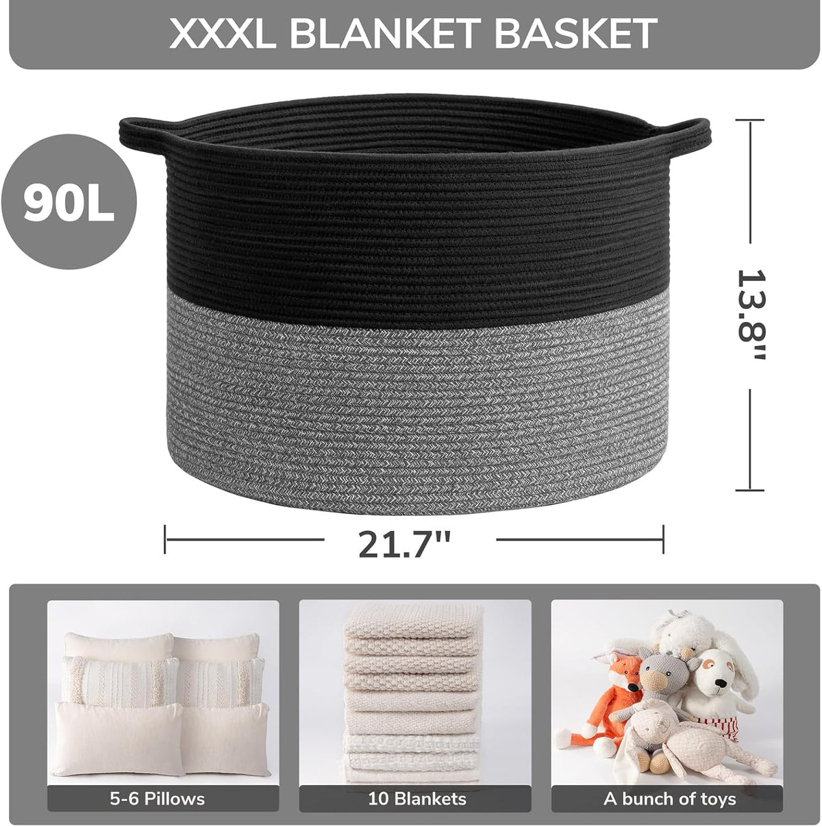 XXXLarge Woven Rope Blanket Basket Living Room Pink, 90L