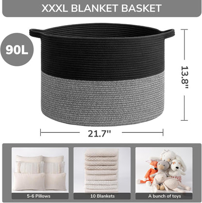 XXXLarge Woven Rope Blanket Basket Living Room Pink, 90L