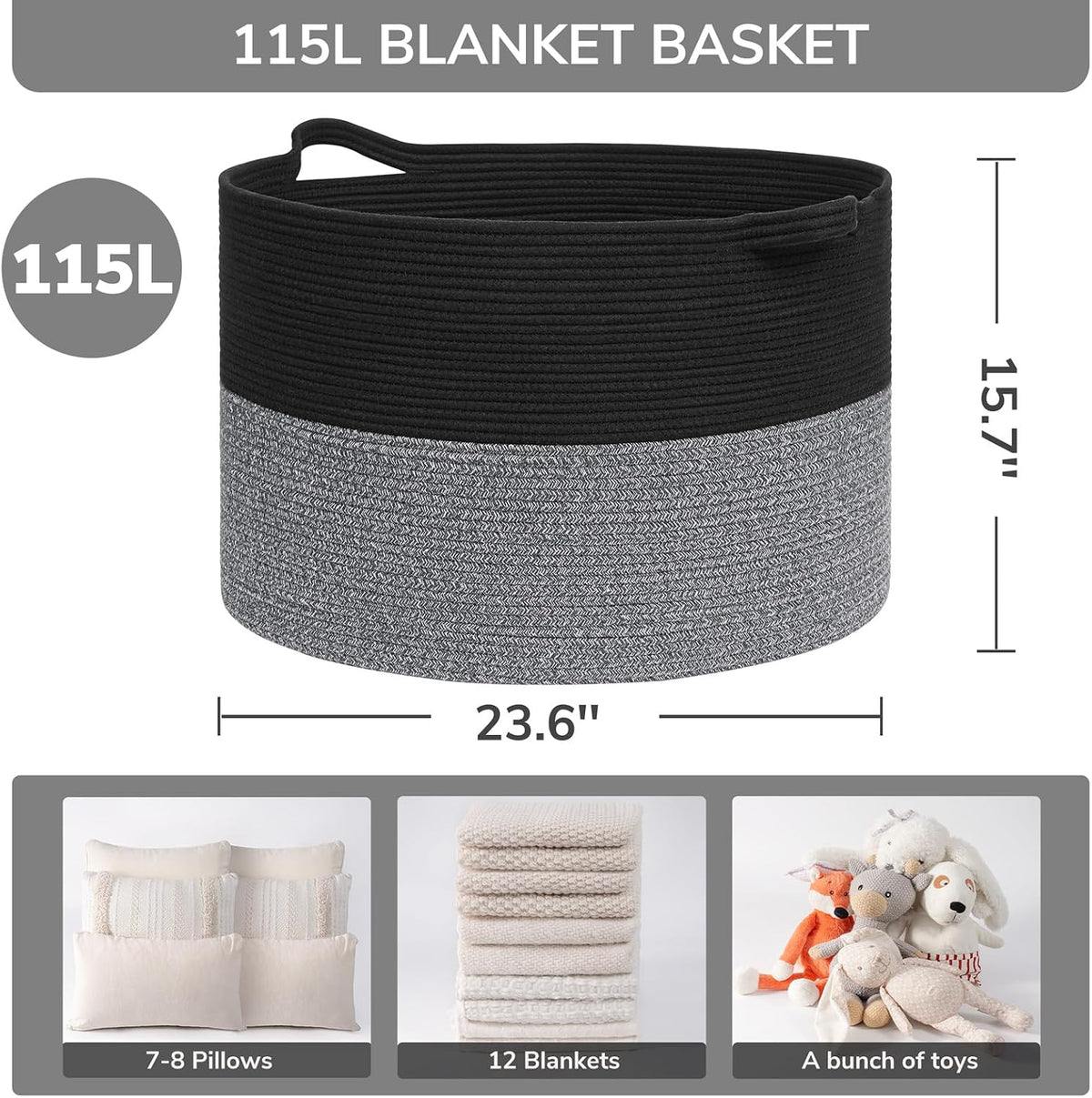 XXXLarge Woven Rope Blanket Basket Living Room Pink, 90L