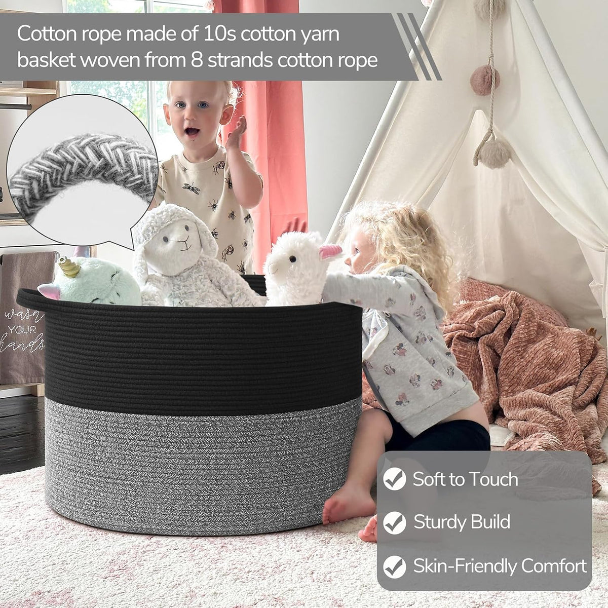 XXXLarge Woven Rope Blanket Basket Living Room Pink, 90L