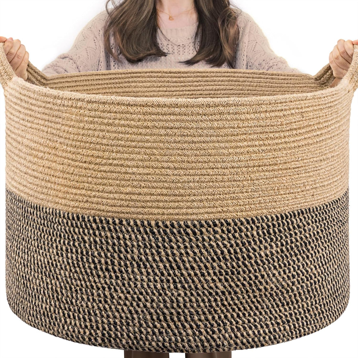 XXXLarge Woven Rope Blanket Basket Living Room Pink, 90L