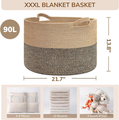 XXXLarge Woven Rope Blanket Basket Living Room Pink, 90L