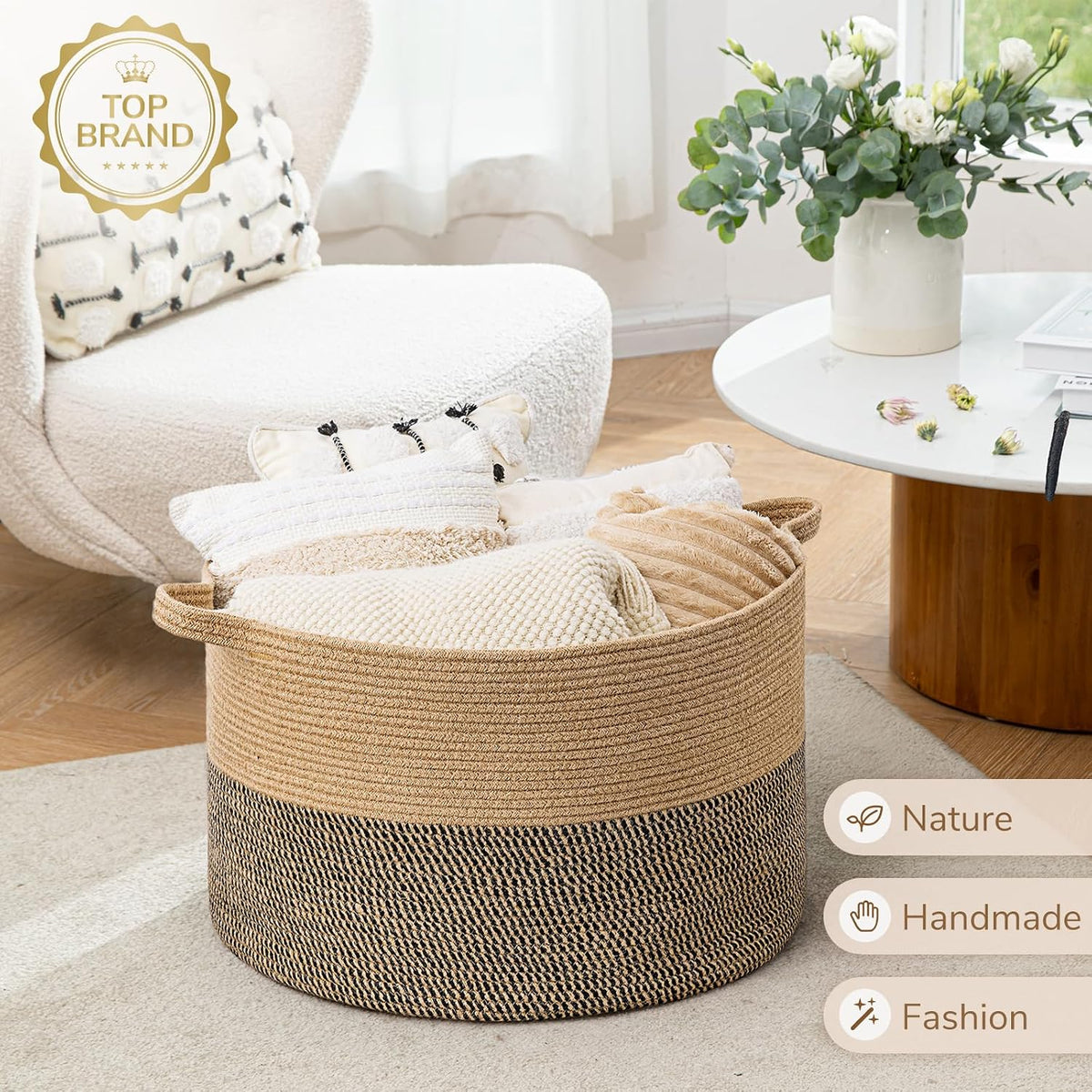 XXXLarge Woven Rope Blanket Basket Living Room Pink, 90L