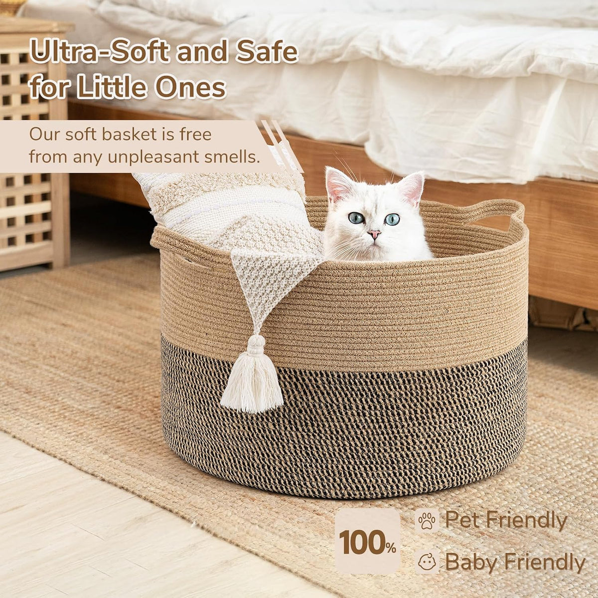 XXXLarge Woven Rope Blanket Basket Living Room Pink, 90L
