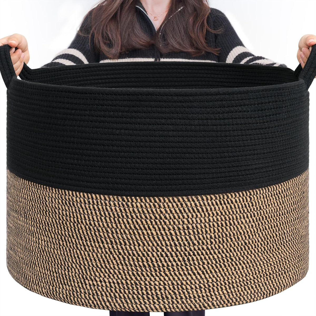 XXXLarge Woven Rope Blanket Basket Living Room Pink, 90L