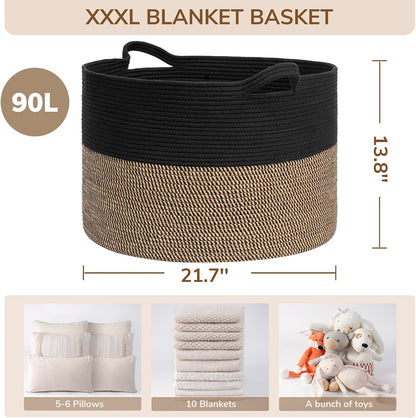 XXXLarge Woven Rope Blanket Basket Living Room Pink, 90L