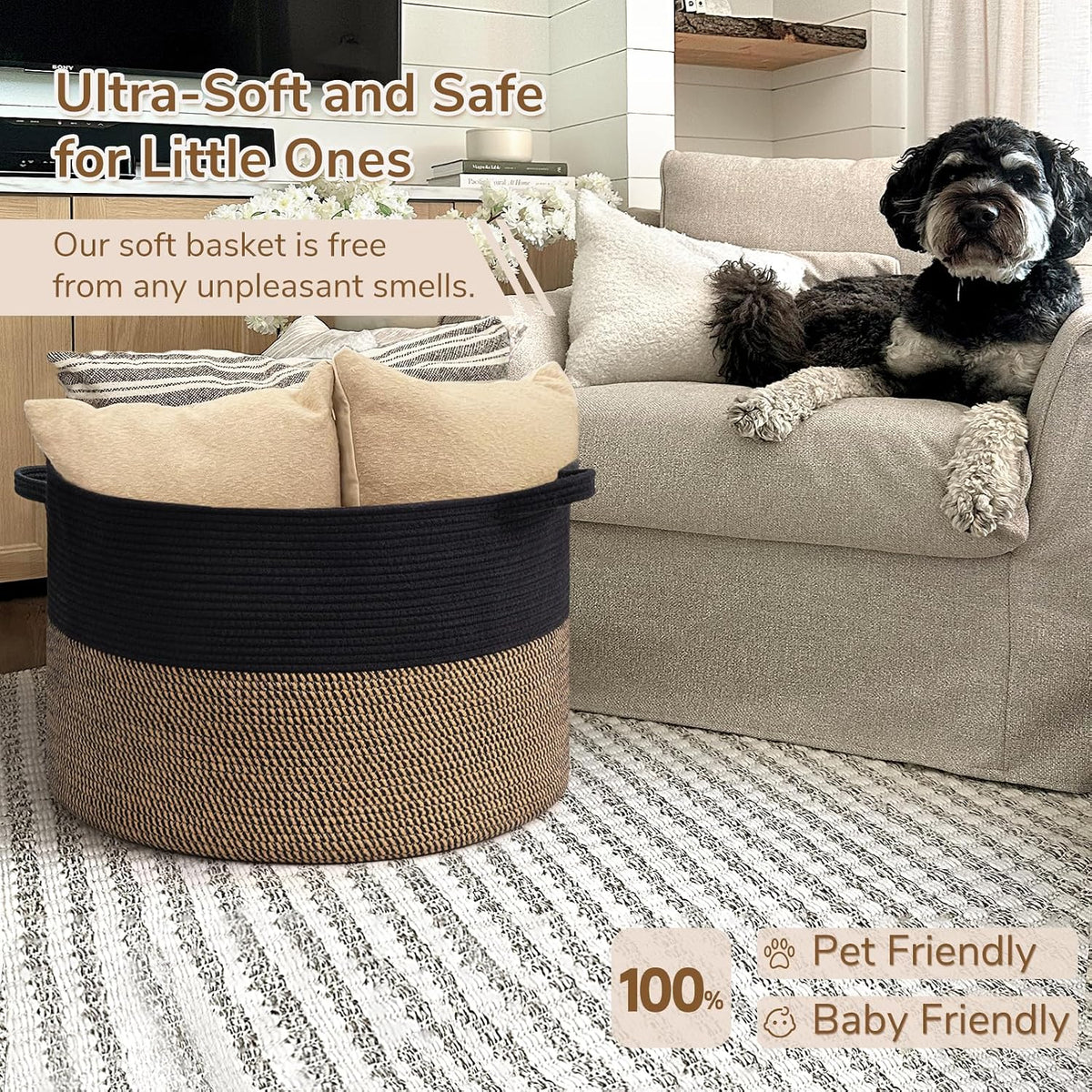 XXXLarge Woven Rope Blanket Basket Living Room Pink, 90L