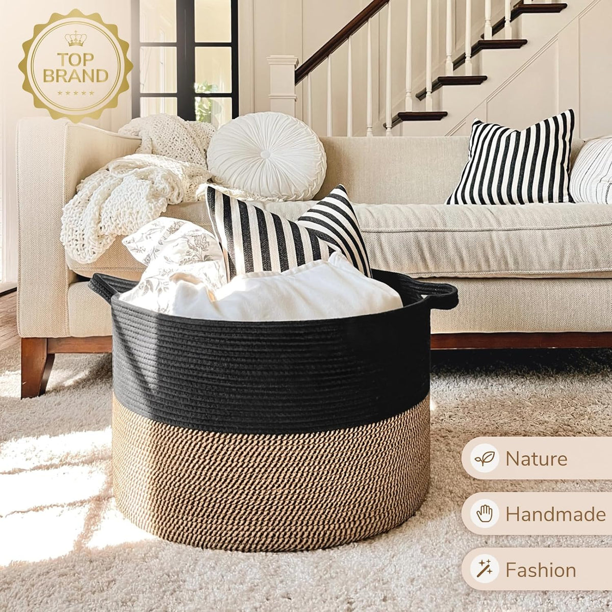 XXXLarge Woven Rope Blanket Basket Living Room Pink, 90L
