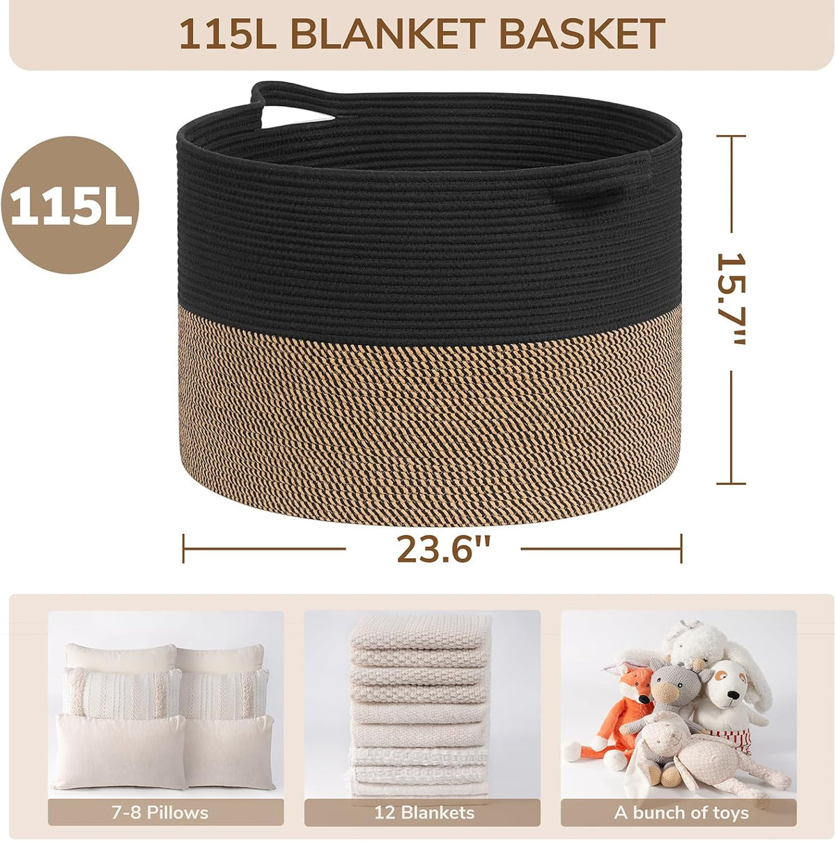 XXXLarge Woven Rope Blanket Basket Living Room Pink, 90L